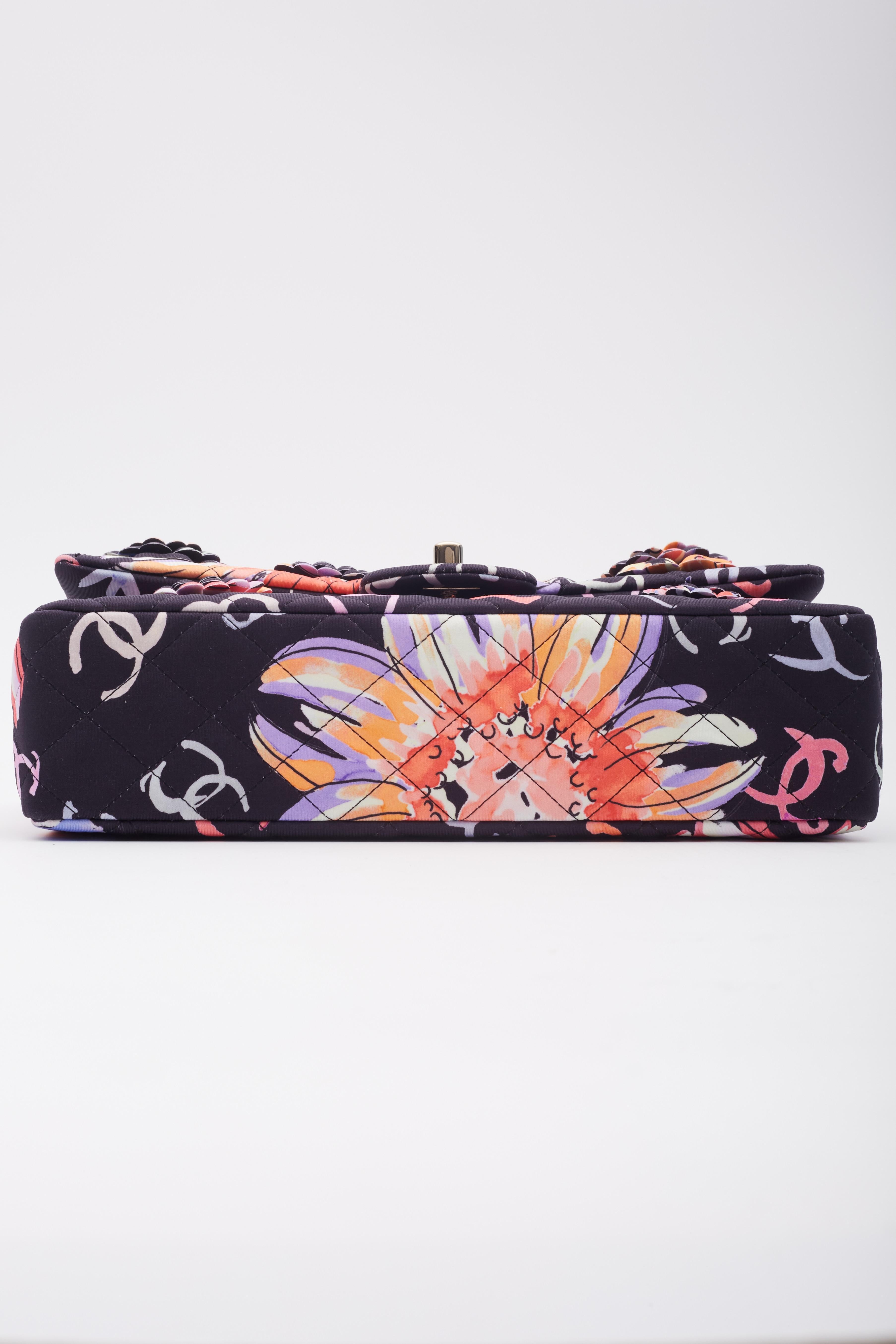 Chanel CC Flower Embroidery Logo Printed Lavender Flap Bag For Sale 2