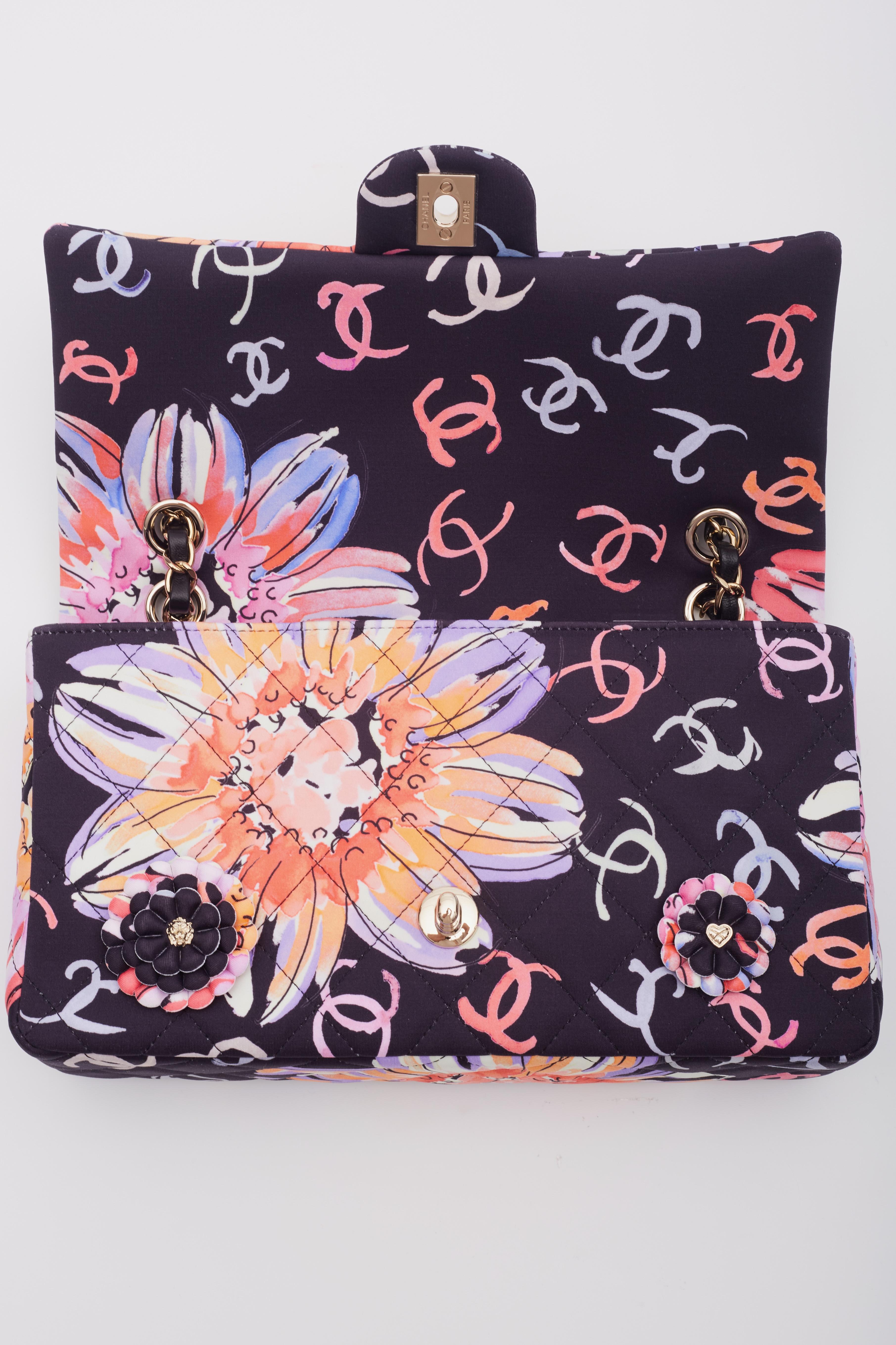 Chanel CC Flower Embroidery Logo Printed Lavender Flap Bag For Sale 3