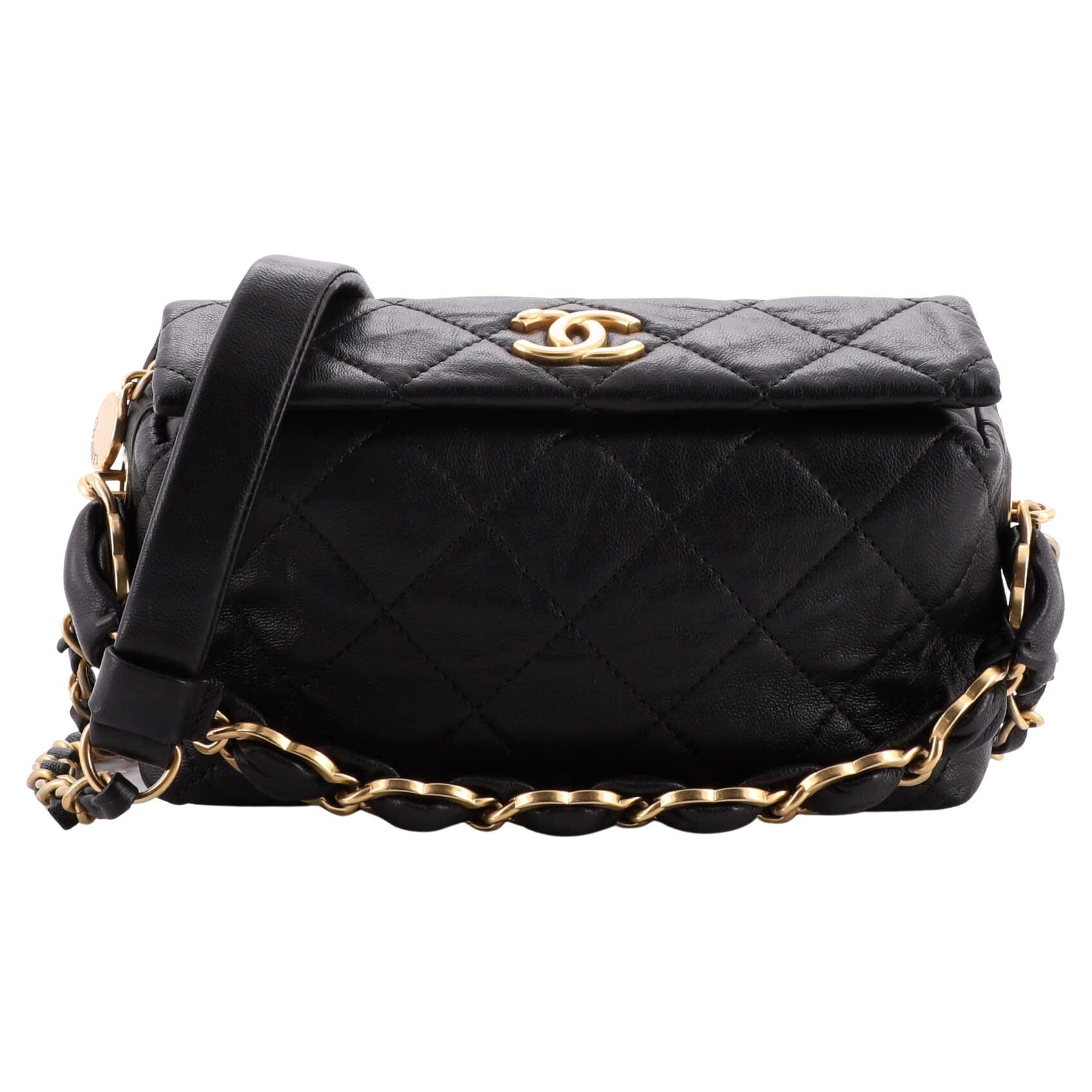 Chanel CC Fold Over Chain Flap Bag Quilted Lambskin Mini