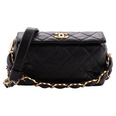 Chanel CC Fold Over Chain Flap Bag Quilted Lambskin Mini