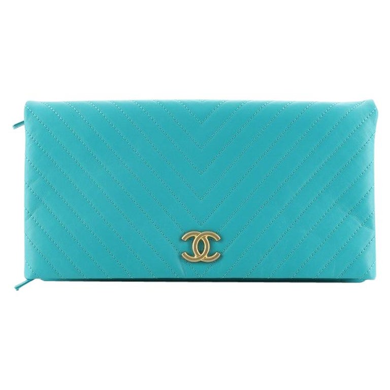 Chanel 2014 Electric Blue Patent Leather Quilted Runway Clutch