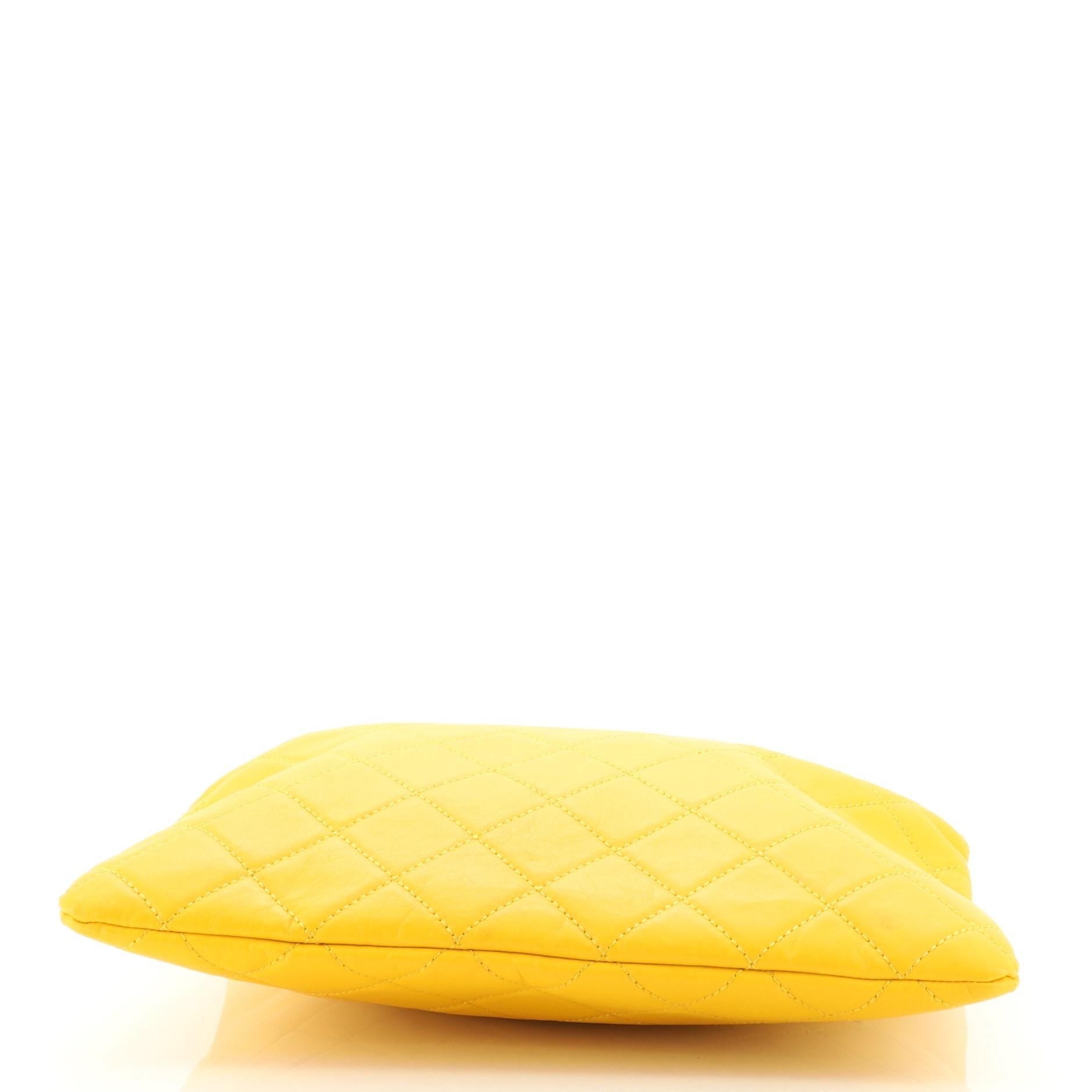 Yellow Chanel CC Foldover Clutch Quilted Lambskin Large