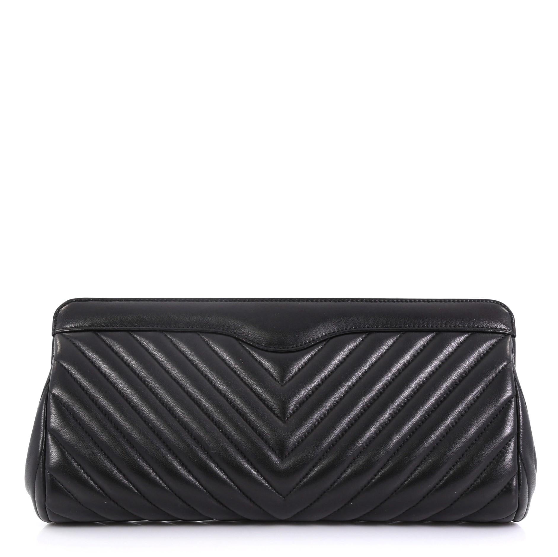Chanel CC Frame Clutch Chevron Lambskin In Excellent Condition In NY, NY