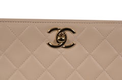 Chanel CC Frame Clutch Quilted Lambskin Neutral Tan Gold Hardware Beige Bag
