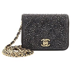 Chanel CC Full Flap Chain Clutch Crystal Embellished Leather Mini