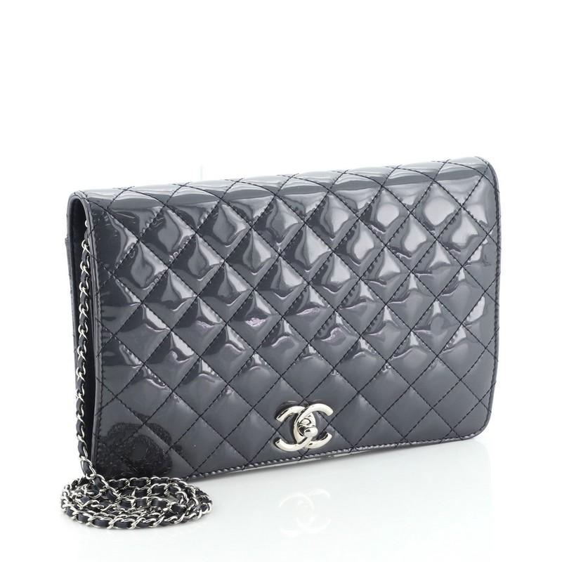Black Chanel CC Full Flap Crossbody Pouch Quilted Patent