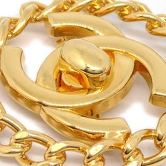 CHANEL CC Gold Braided Chain Link Turnlock Brooch Pin