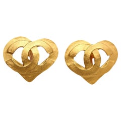 Chanel Cc Gold Heart Clip On Earrings 1995