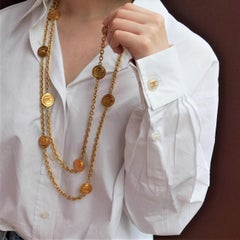 CHANEL CC Gold Metal Coin Charm Chain Link Necklace