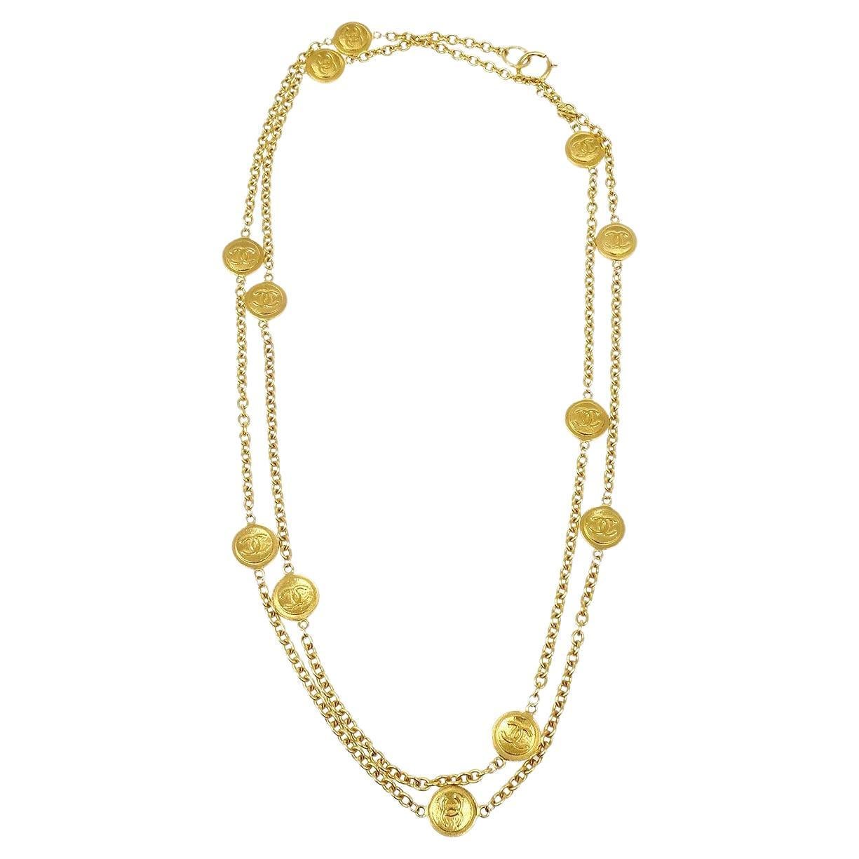 CHANEL CC Gold Metal Turnlock Double Chain Link Necklace