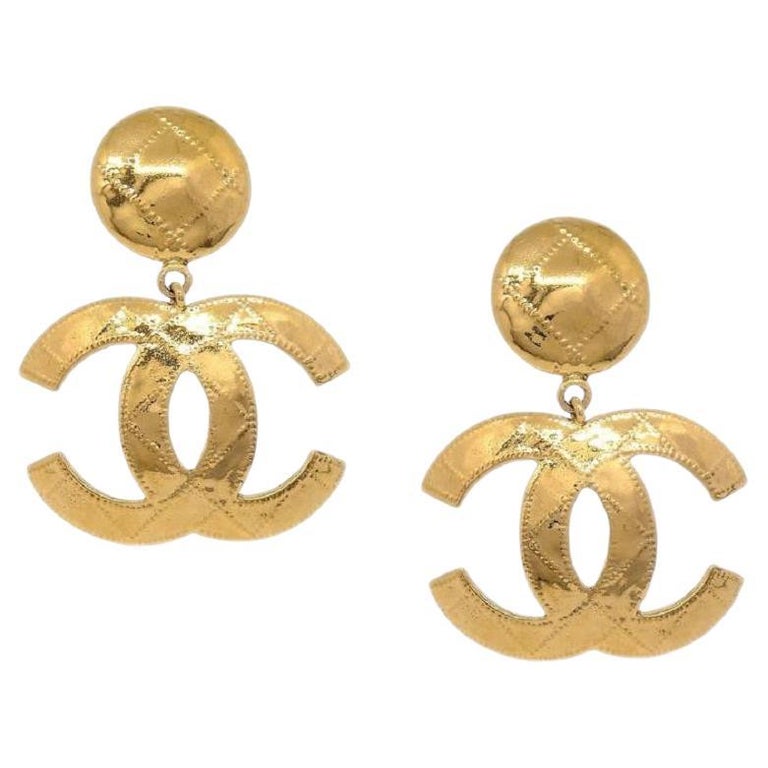 Chanel Gold Large Charm CC Hoop Dangle Drop Evening Earrings at 1stDibs