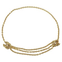 CHANEL CC Gold Metal Double CC Logo Chain Link Waist Belt 