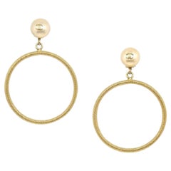 CHANEL CC Gold Metal Faux Pearl Large Evening Hoop Dangle Drop Earrings