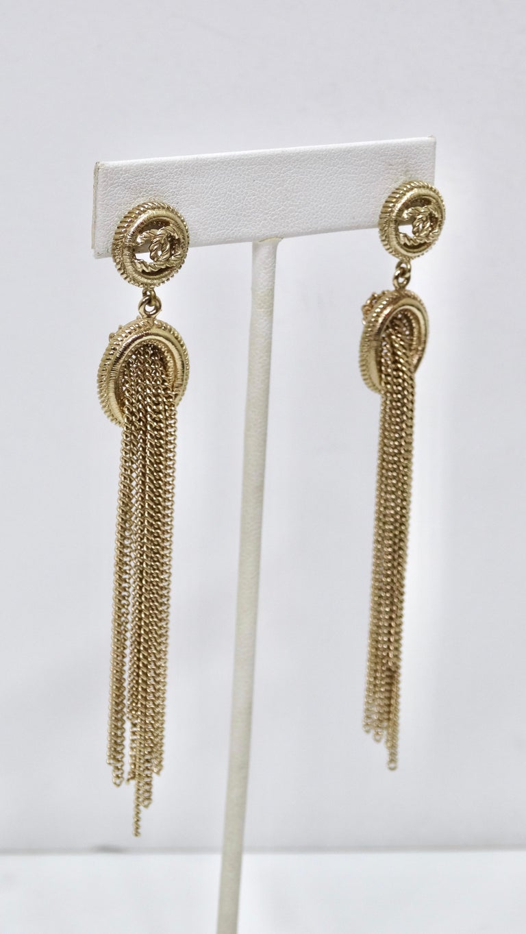 Chanel Earrings Round Pearl / Gold Chain Design CC Clip On