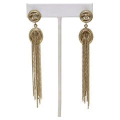 CHANEL CC Gold Metal Fringe Dangle Earrings