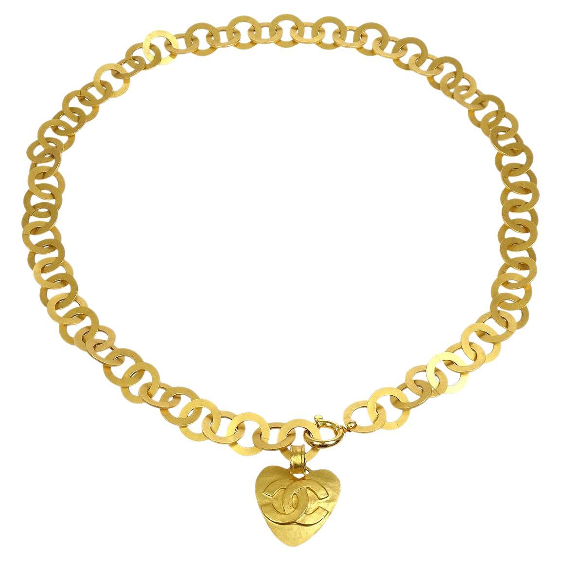 CHANEL CC Gold Metal Heart Charm Chain Link Waist Belt