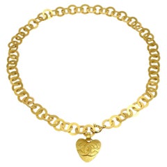 Vintage CHANEL CC Gold Metal Heart Charm Chain Link Waist Belt