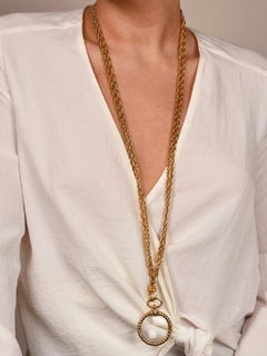 CHANEL CC Gold Metall Vergrößerungsglas Anhänger Kette Gliederhalskette