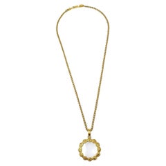 Vintage CHANEL CC Gold Metal Magnifying Glass Pendant Chain Link Necklace