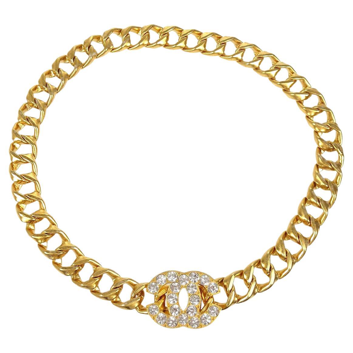 CHANEL CC Gold Metal Rhinestone Chain Link Waist Belt For Sale at 1stDibs
