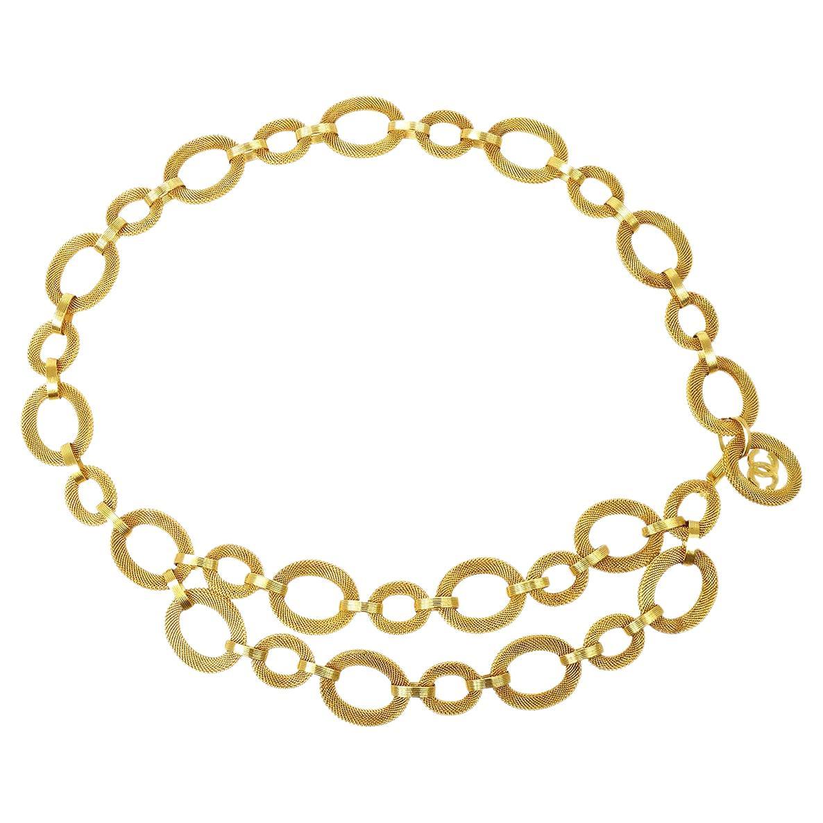CHANEL CC Gold Metal Textured Charm Chain Link Waist Belt For Sale