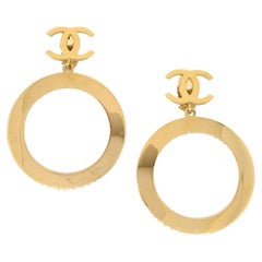 CHANEL CC Gold Metal Tone Large Circle Hoop Evening Earrings 