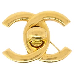 CHANEL CC Gold Metal Turnlock Pin Brooch