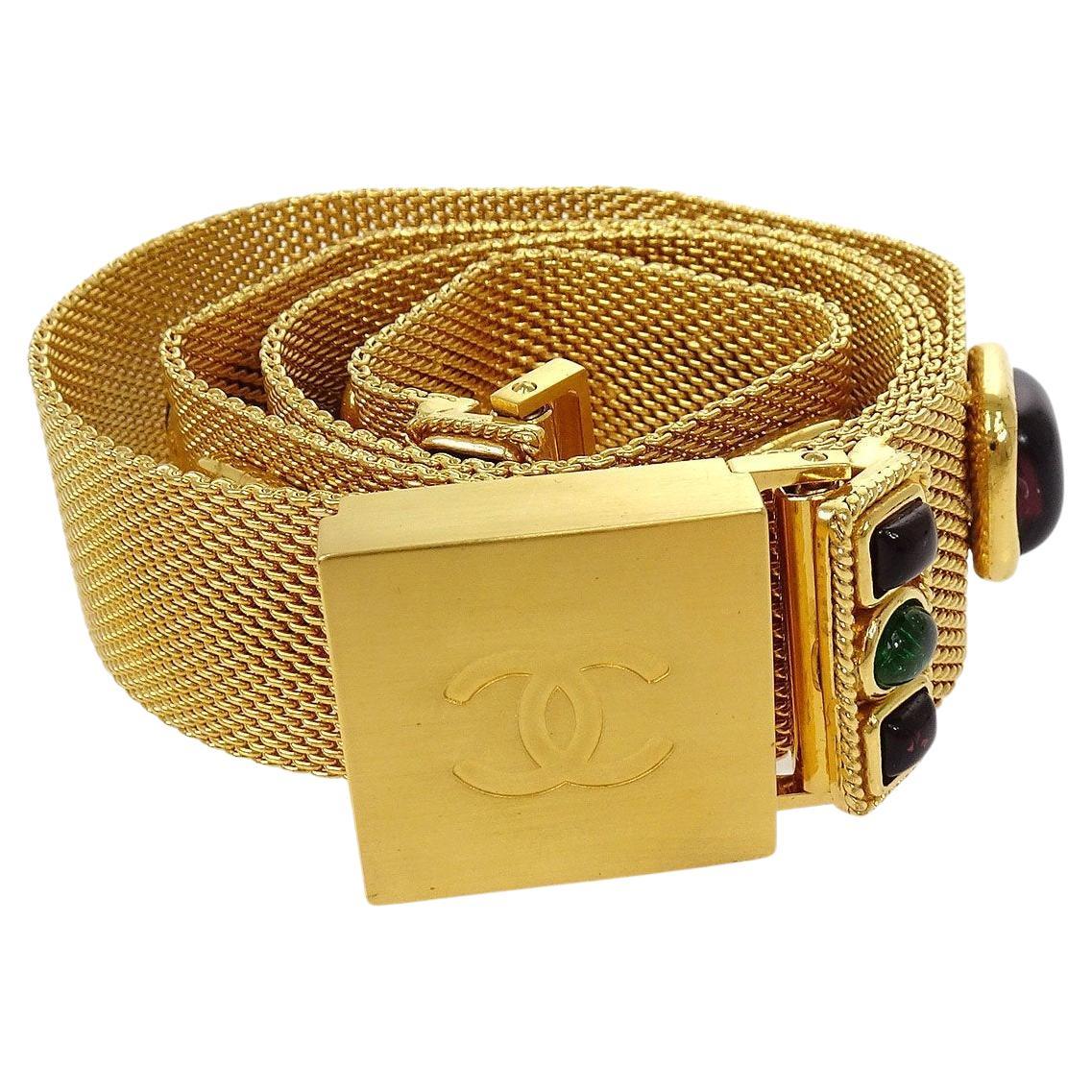 CHANEL CC Gold Multi Color Glass Tone Metal Chain Link Waist Belt