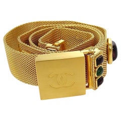 CHANEL CC Gold Multi Color Glass Tone Metal Chain Link Waist Belt