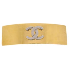 CHANEL CC Gold Silver Metal Logo Hair Clip Barrette 