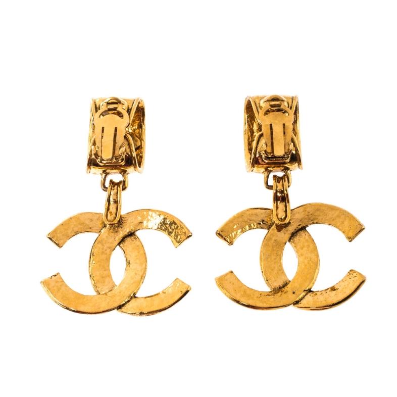 chanel dangle earrings gold