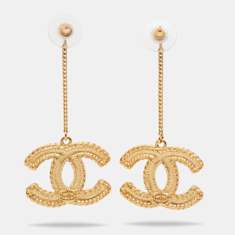 Chanel CC Gold Tone Earrings at 1stDibs  gold chanel drop earrings, used chanel  earrings, gold chanel logo earrings