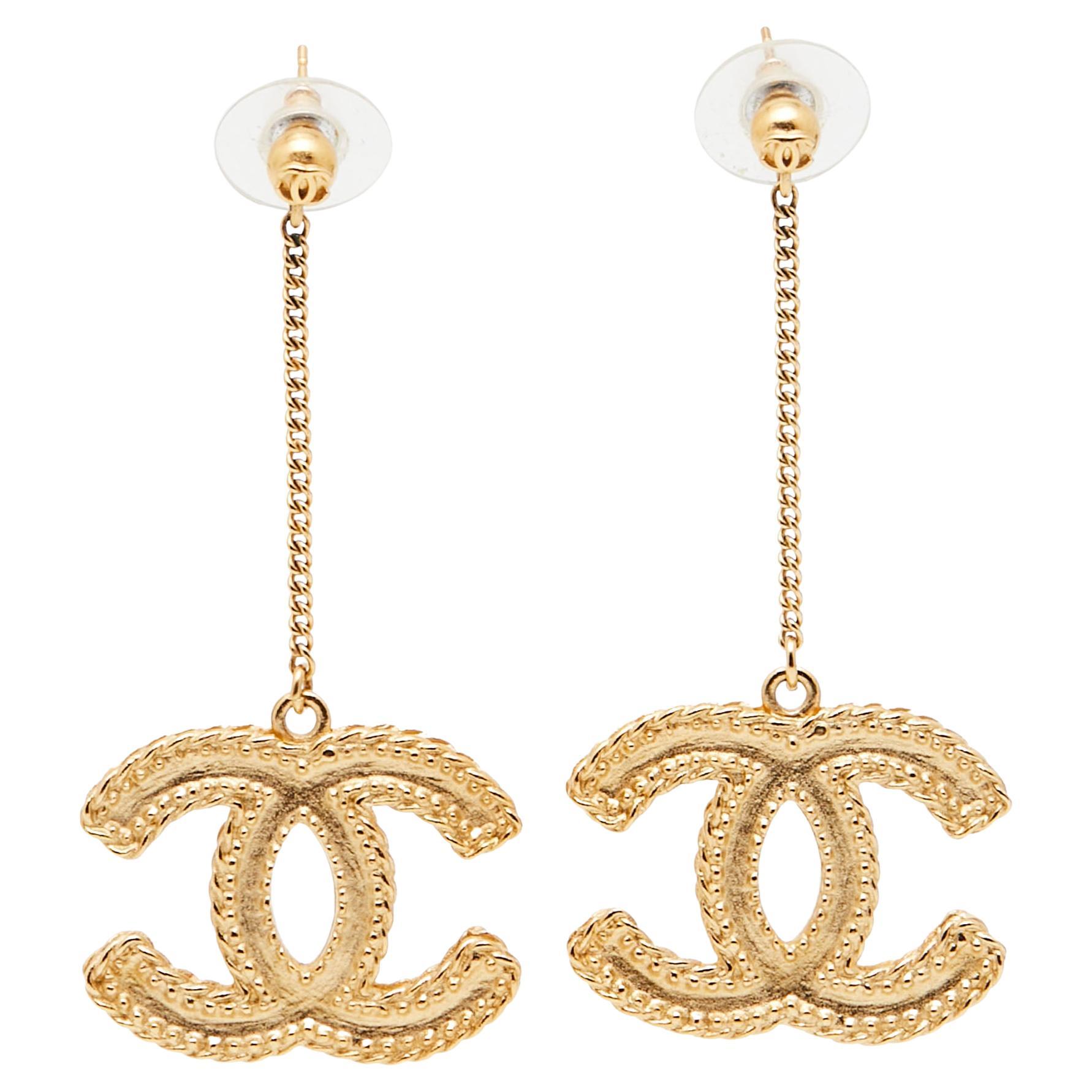 Chanel CC Faux Pearl Crystal Round Stud Earrings