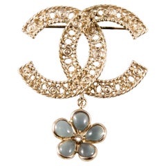 Chanel CC Gold Tone Flower Large Brooch