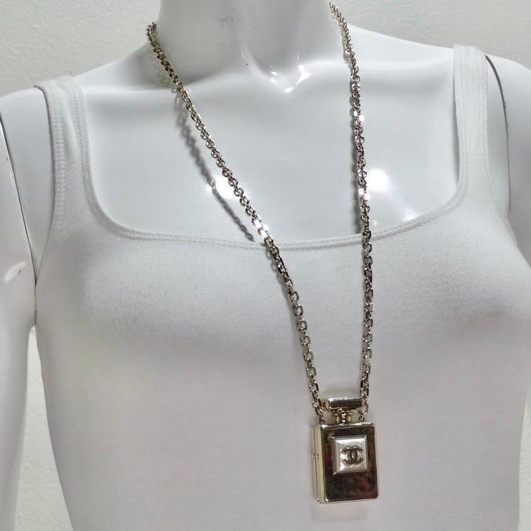 Chanel CC Gold Tone Perfume Bottle Locket Necklace For Sale at