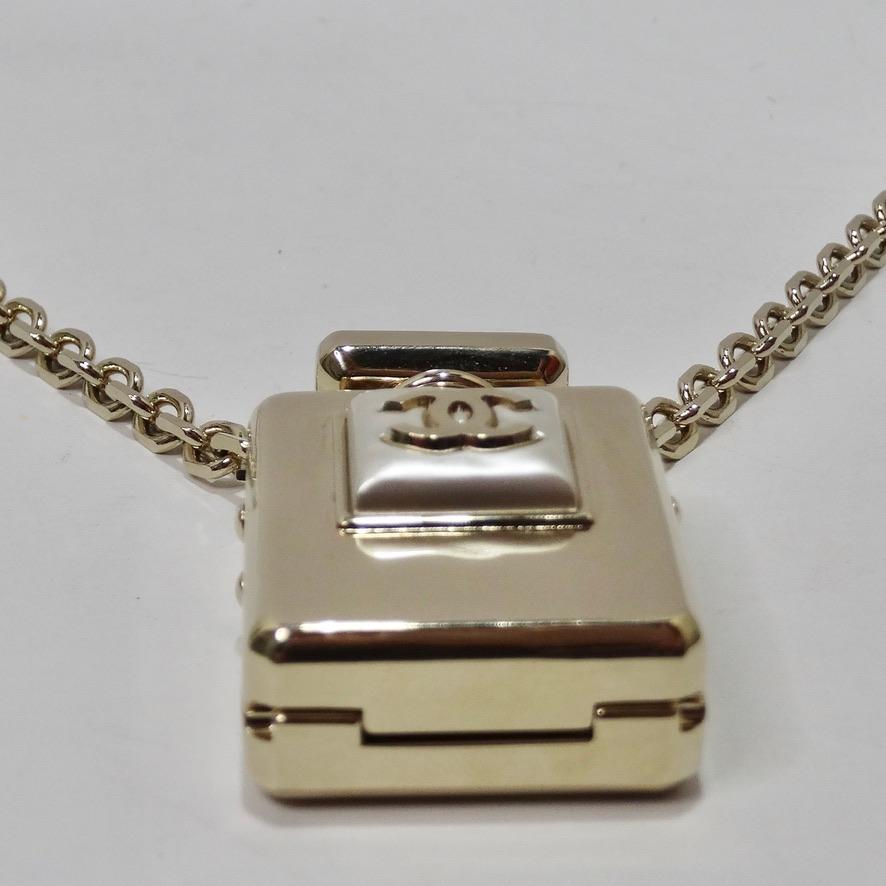 Women's or Men's Chanel CC Gold Tone Perfume Bottle Locket Necklace For Sale