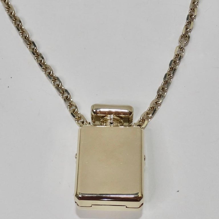 Chanel CC Gold Tone Perfume Bottle Locket Necklace For Sale at