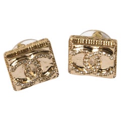 Chanel CC Gold Tone Square Earrings