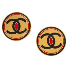 Chanel CC Golden Enamelled Metal Clip Earrings