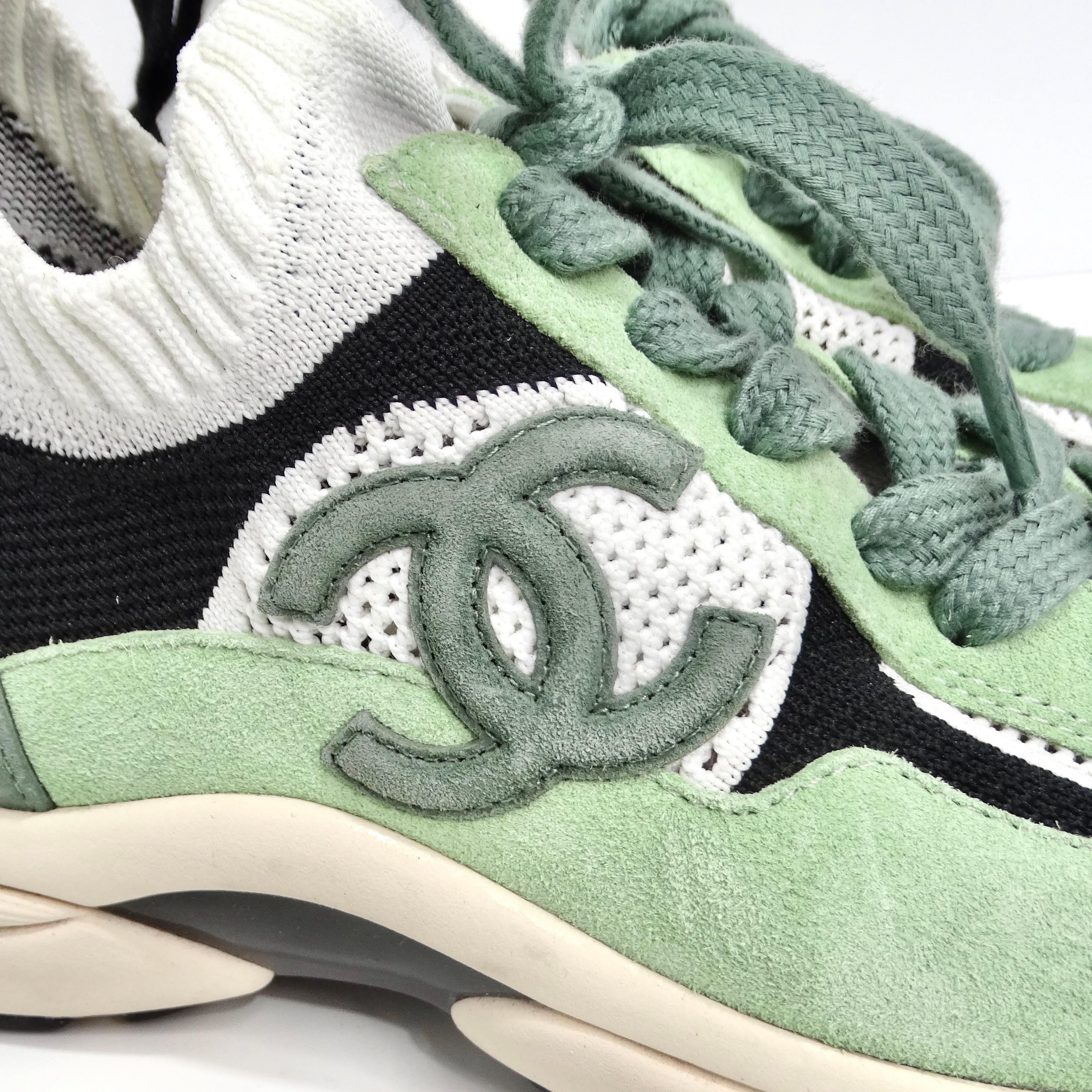 Chanel CC Green Knit Trainers 1