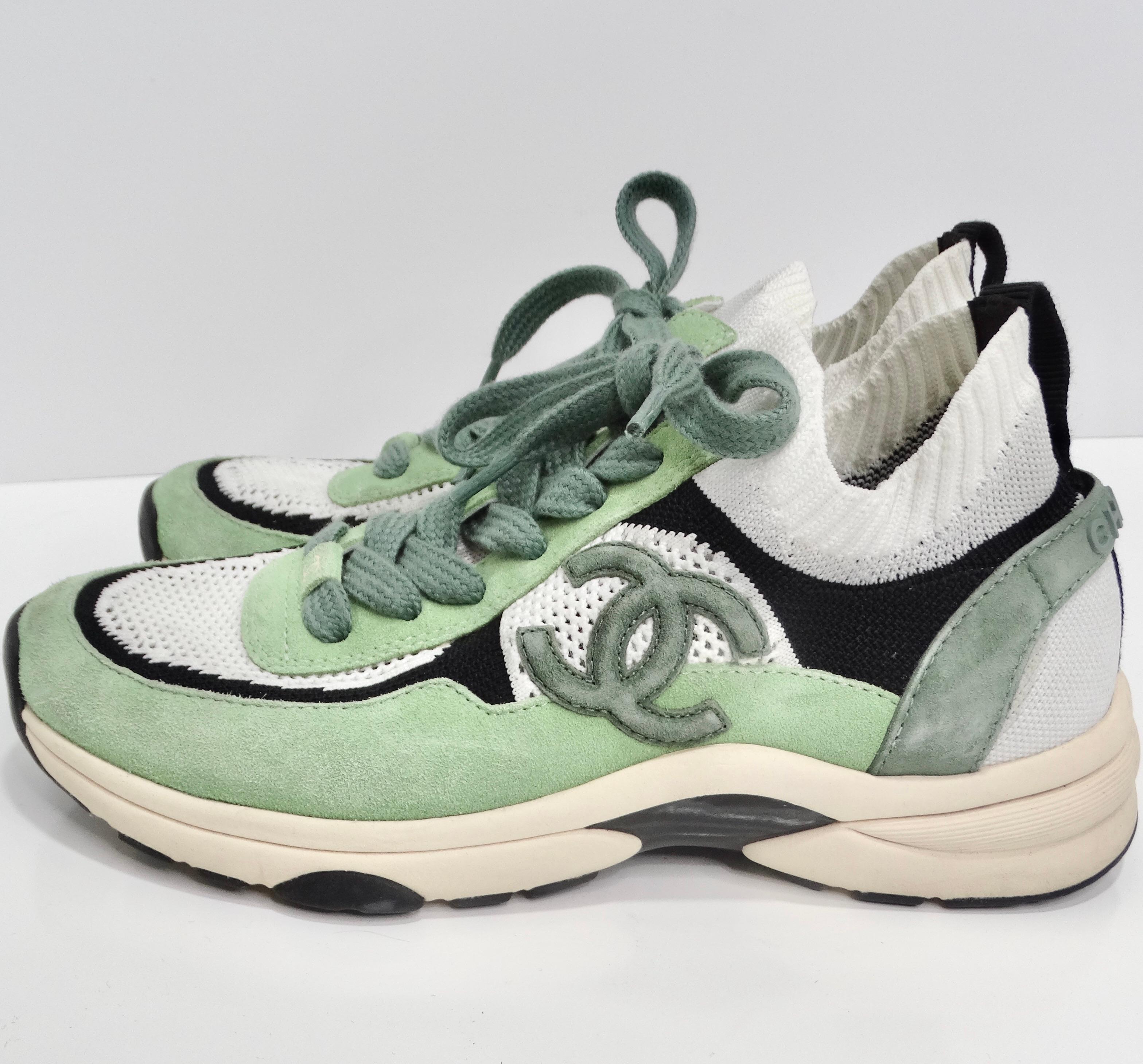 Chanel CC Green Knit Trainers 4