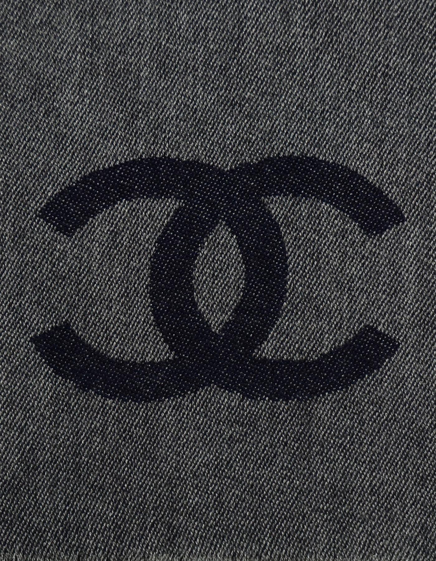 Chanel CC Grey/Blue Silk/Cashmere Blanket Scarf/Stole 30