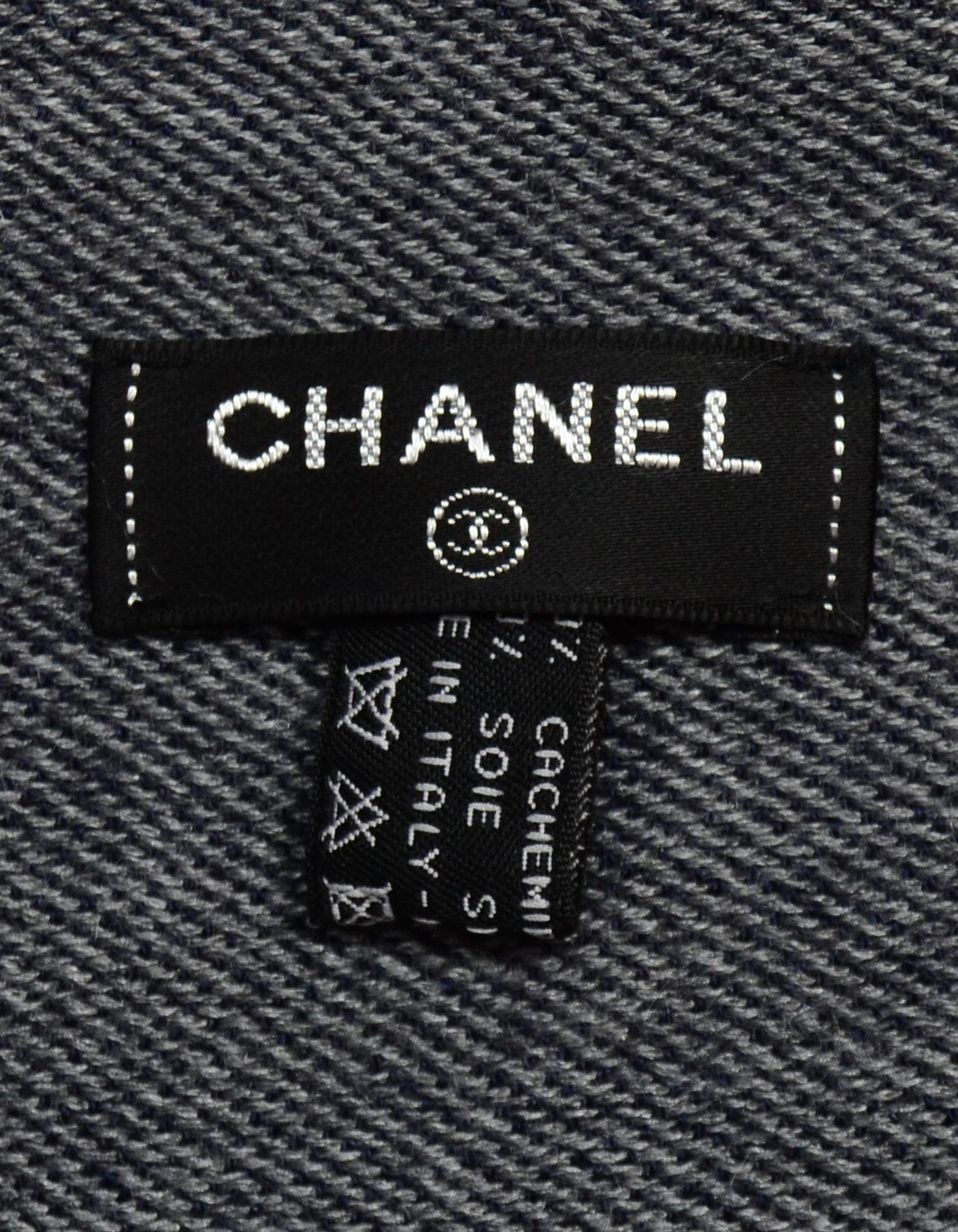 Women's Chanel CC Grey/Blue Silk/Cashmere Blanket Scarf/Stole 30