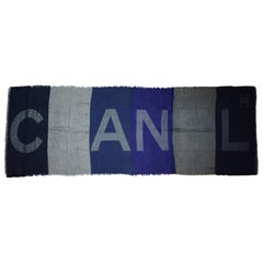 Chanel CC Grey/Blue Silk/Cashmere Blanket Scarf/Stole 30" x 84"