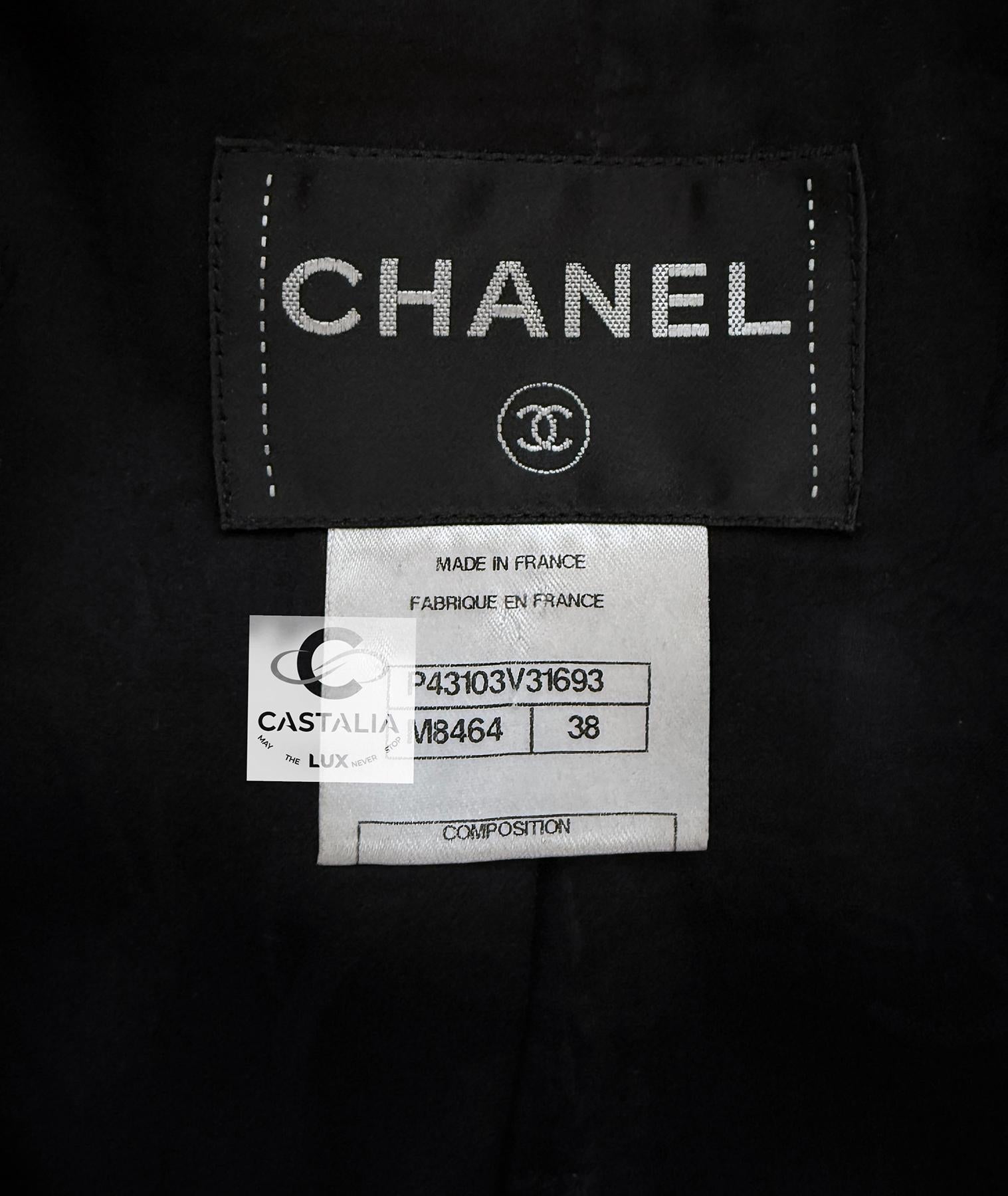 Chanel CC Gripoix Botones Chaqueta de tweed a cuadros negra 38 FR 12
