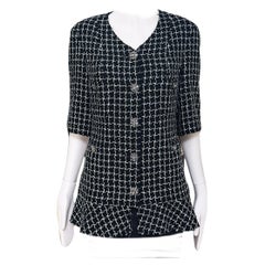 Chanel CC Gripoix Buttons Black Plaid Tweed Jacket 38 FR