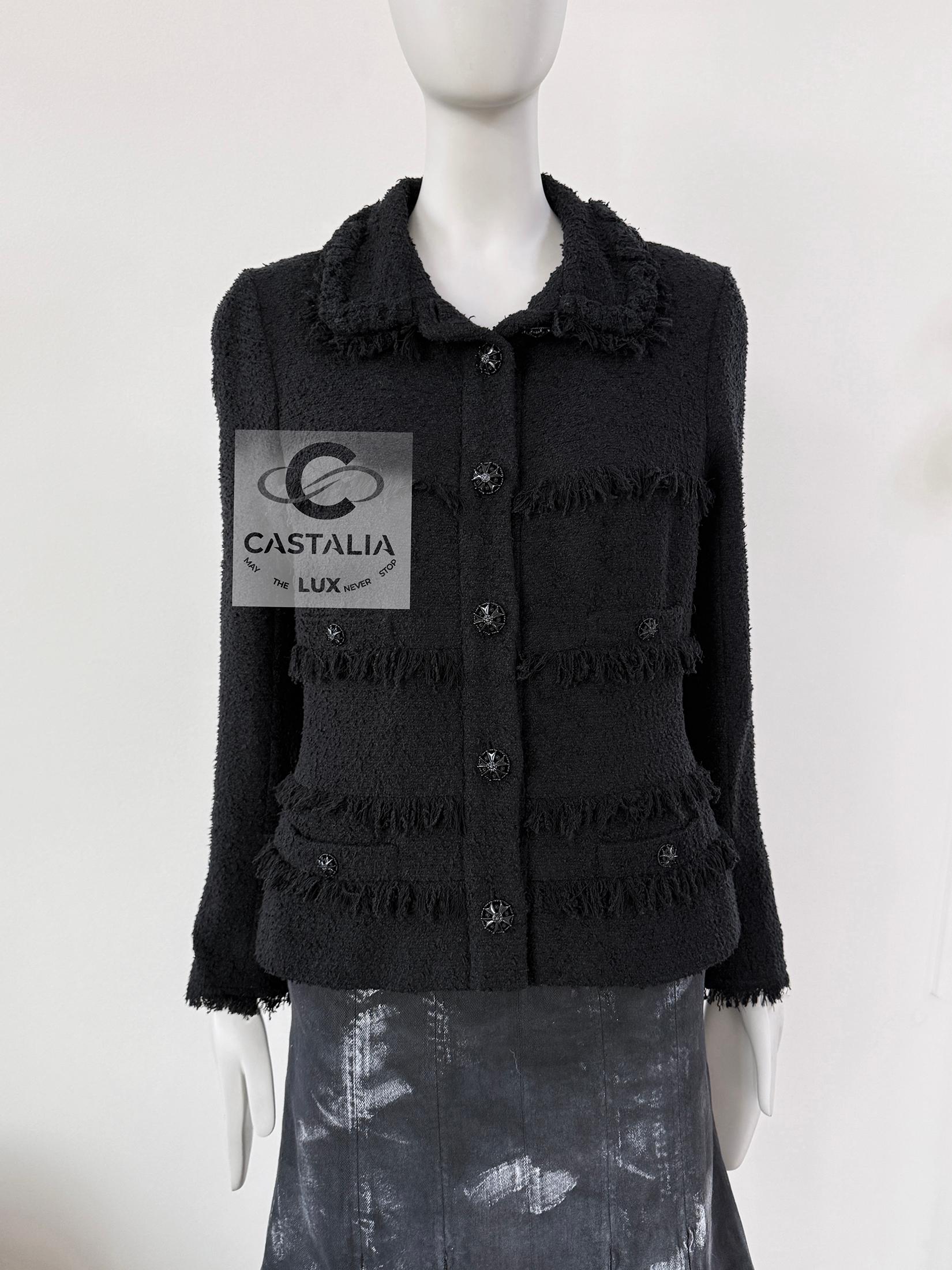 Women's or Men's Chanel CC Gripoix Buttons Black Tweed Jacket 40 FR