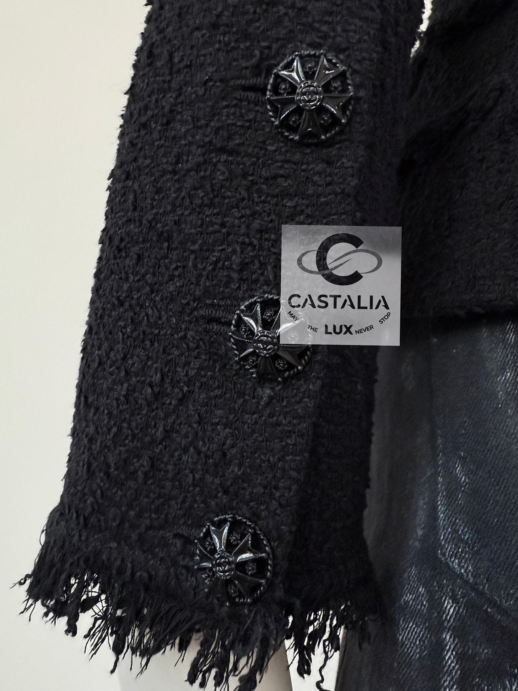 Chanel CC Gripoix Buttons Black Tweed Jacket 40 FR 2