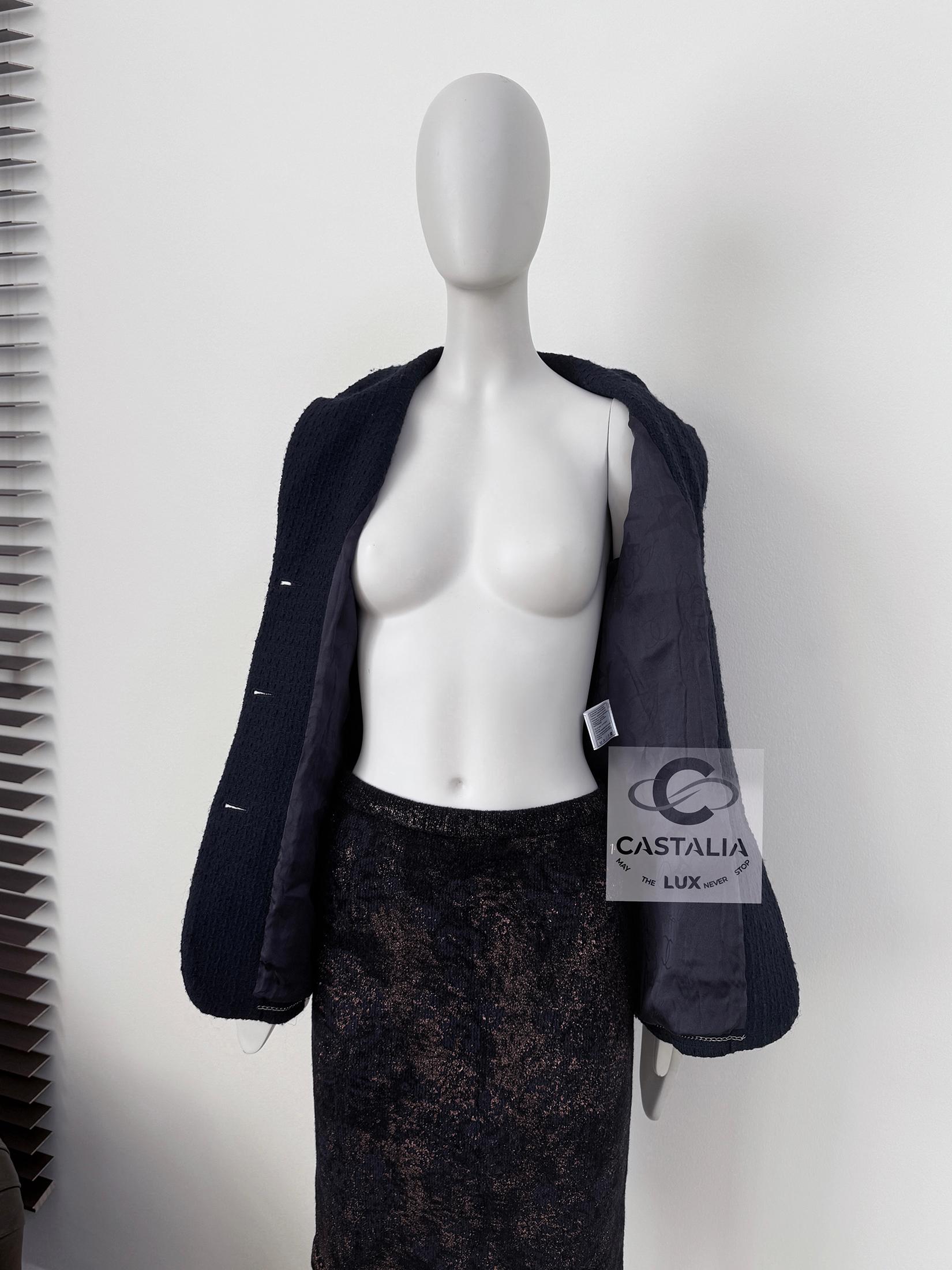 Chanel CC Gripoix Buttons Navy Tweed Jacket 38 FR 7