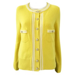 Chanel CC Gripoix Buttons Yellow Cashmere Cardigan 38 FR